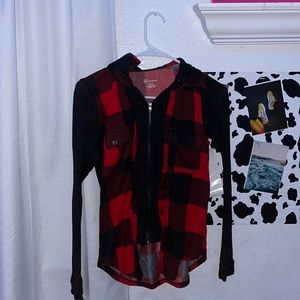 Red and black plaid hoodie/sweater